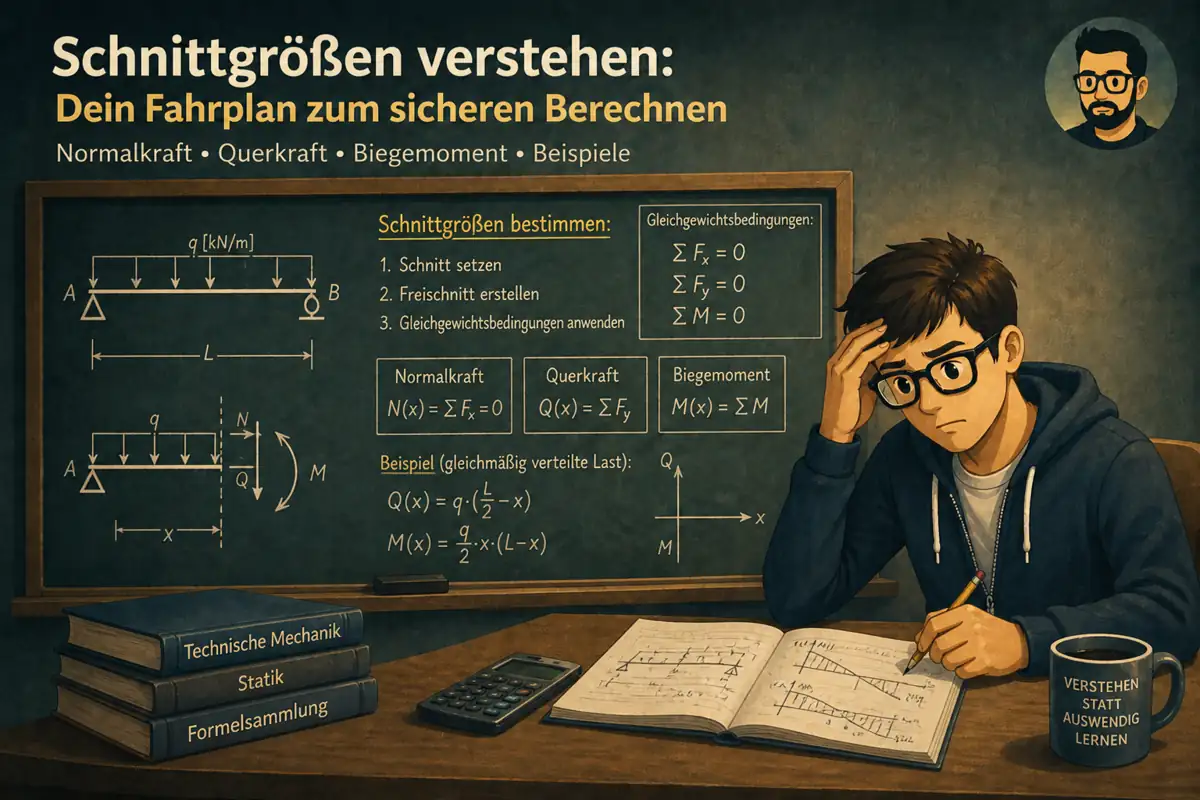Schnittgrößen berechnen Normalkraft Querkraft Biegemoment verstehen