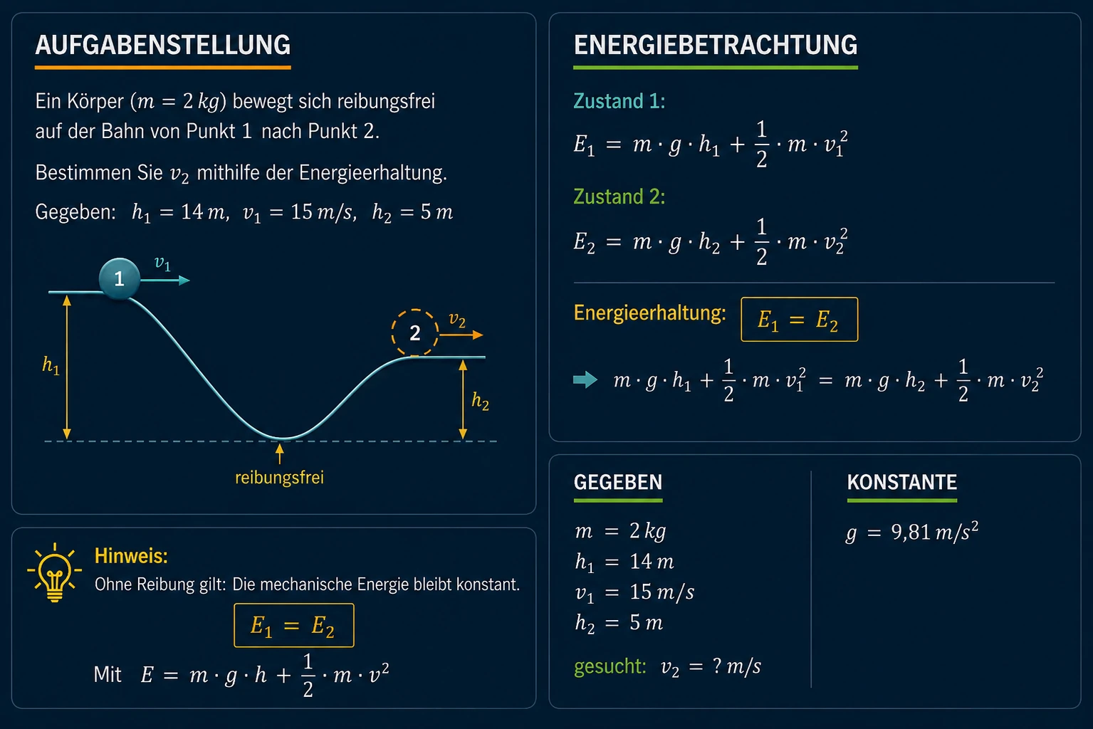 Aufgabenstellung Energieerhaltung berechnen