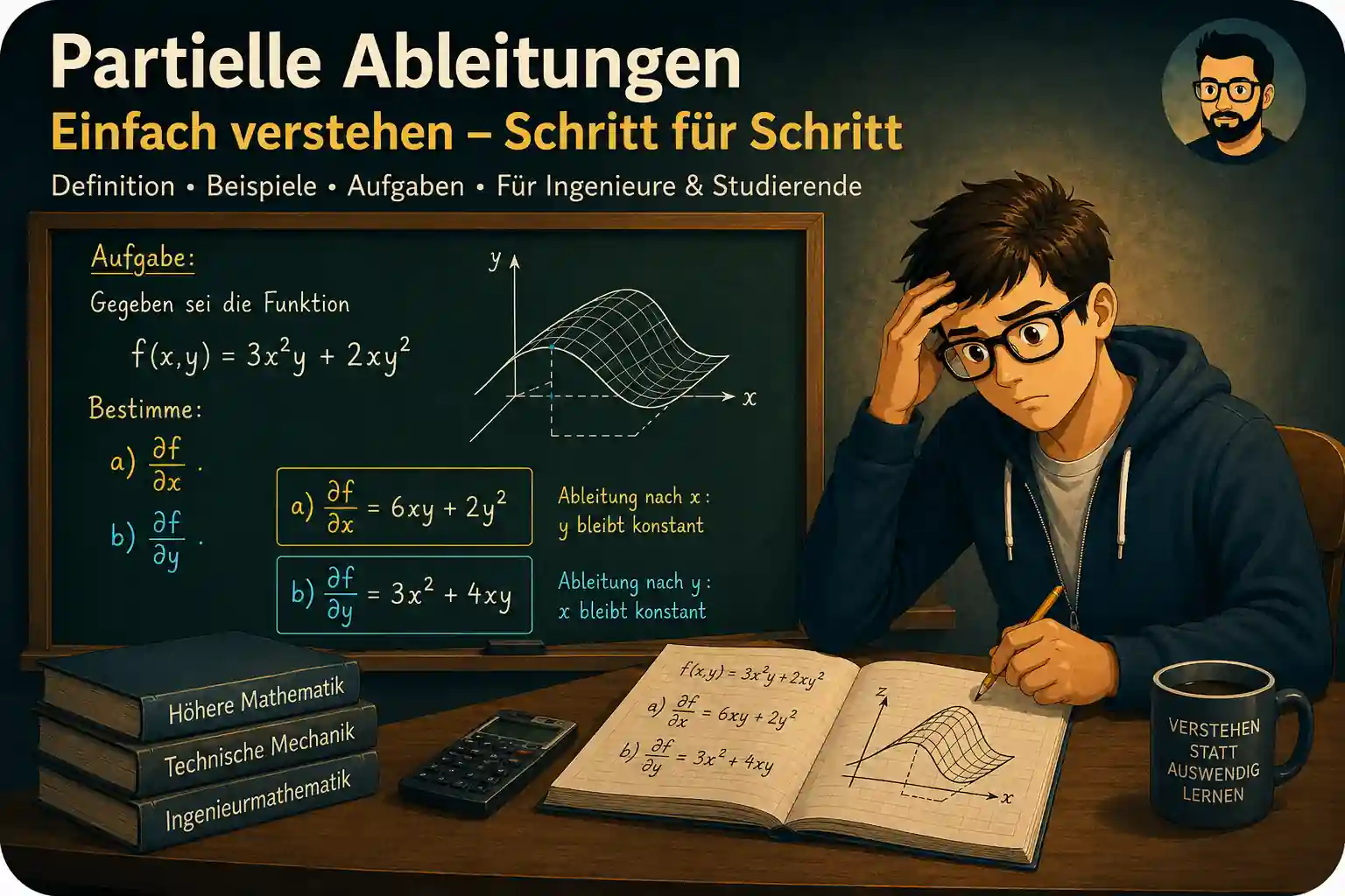 Partielle Ableitungen nach x und y berechnen und verstehen